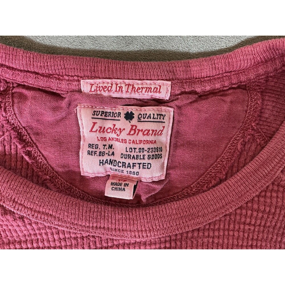 Lucky Brand Thermal Shirt Mens Large Dark Red Good Raglan Waffle Knit Lived In